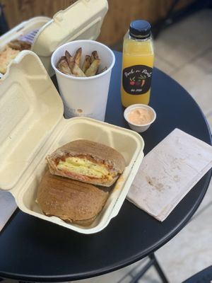 Bakon Egg n Cheez & Fries at Rock n Roots in Williston Park