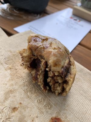 Cinnamon roll last bite !  at Rock n Roots in Williston Park