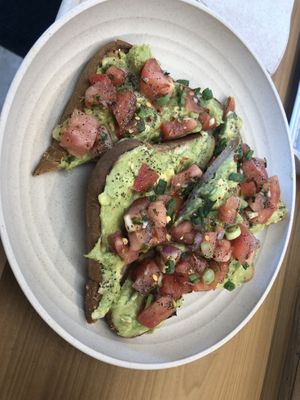 Avocado toast   at Rock n Roots in Williston Park