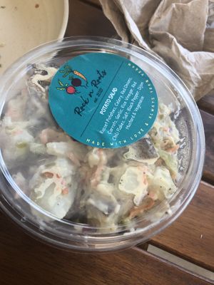 
Potato salad - russet potatoes, celery, red onion, carrots, garlic, rice vinegar , red chili flakes, black pepper, pink salt, Dijon mustard and vegenaise   at Rock n Roots in Williston Park