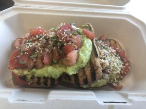 Avocado toast   at Rock n Roots in Williston Park