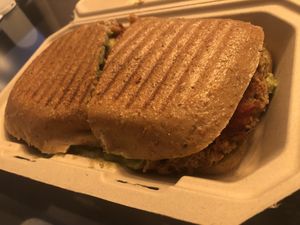 Eggplant panini customized   at Rock n Roots in Williston Park