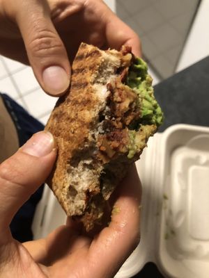 Eggplant panini customized- cashew sauce, eggplant, avocado   at Rock n Roots in Williston Park