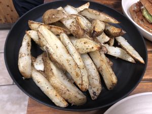 Baked garlic fries   at Rock n Roots in Williston Park