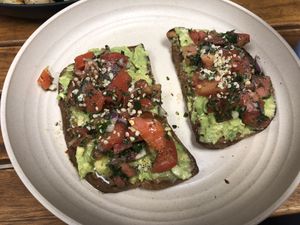 Avocado toast   at Rock n Roots in Williston Park