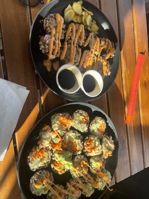 Huge sushi rolls!  at Rock n Roots in Williston Park