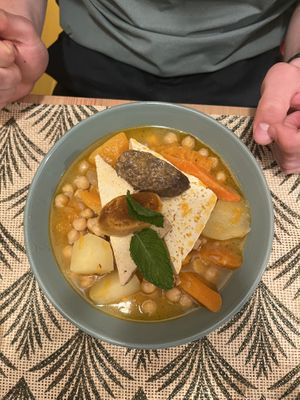 Chickpea Stew with vegan portuguese Sausage  at Dona Tengarrinha in Beja