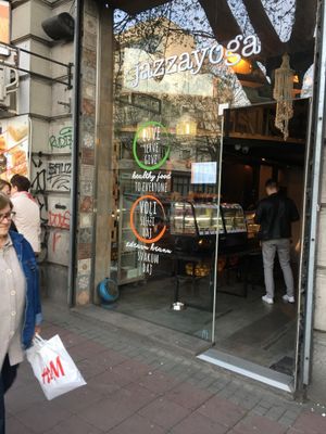 The entrance. Though this is clearly more for lunch, it was busy even at 7 pm. at jazzayoga in Belgrade