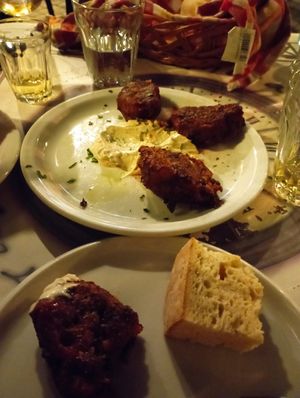 Filled tomatoes with hummus at Metaxou in Athens