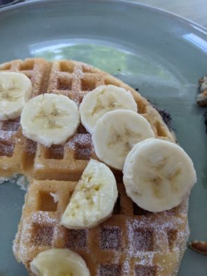 Vegan waffles with banana at Earthly Cafe in Somers Point