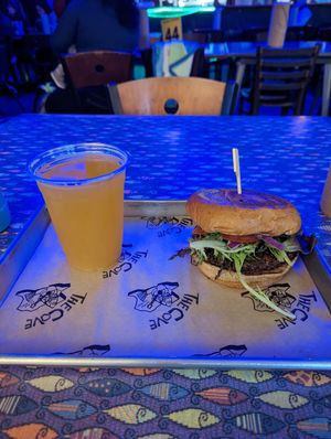 Blood orange cider and veggie burger at The Cove in San Antonio