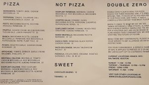 Menu at Double Zero in Boston