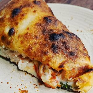 Vegan Meatball Calzone (this is only 1/3 of it) at Double Zero in Boston