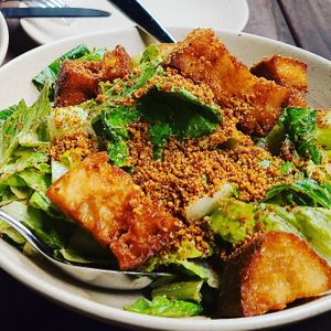 Caesar salad with homemade croutons at Double Zero in Boston