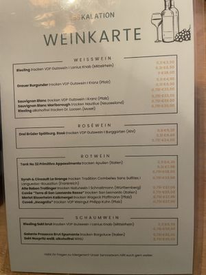 Menu wine  at Esskalation in Bonn