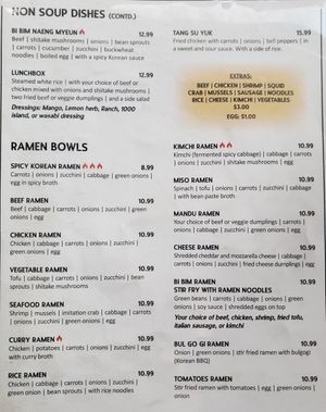 Menu- many items can be made vegan at The Crazy Noodle in Memphis