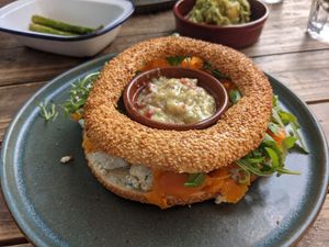 Vegan salmon simit at Cafe Route in North London