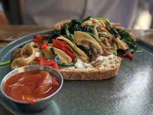 Vegan on toast at Cafe Route in North London