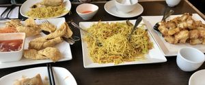 Singapore noodles & Turnip Cake at Greens Vegetarian Restaurant in Toronto