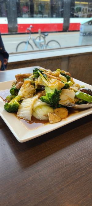Tofu and Broccoli with Black Bean Sauce at Greens Vegetarian Restaurant in Toronto