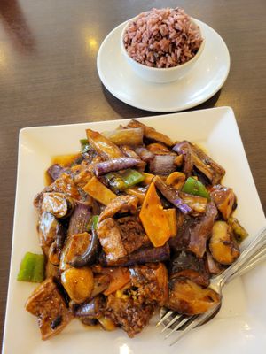 eggplant with tofu in black bean sauce (36) - very umami  at Greens Vegetarian Restaurant in Toronto