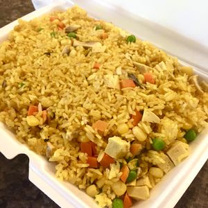 Singapore style fried rice  at Greens Vegetarian Restaurant in Toronto