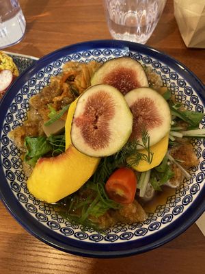 Fig and peach kimchi cold noodle special!   So good!  at Little Gangster - 리틀갱스터 in Seoul