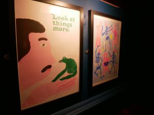 UK based Artist prints on the walls at Eve's in Winsford