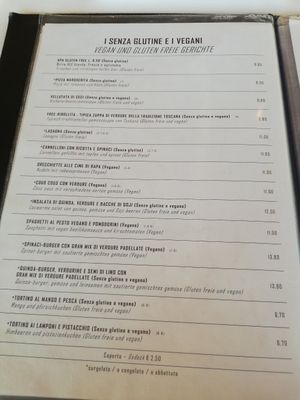 Karte mit veganen und glutenfreien Gerichten at Sandrocchia in Lignano Sabbiadoro