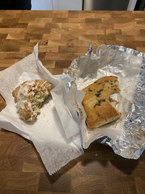 Vegan lemon poppyseed scone and savory vegan herb and garlic biscuit. YUM!! :) at High Point Cafe in Philadelphia