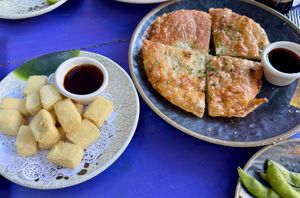 age tofu and green onion pancakes  at Myst in Jim Thorpe