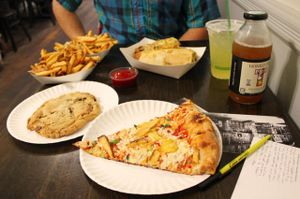 Lunch at Blackbird. Hawaiian pizza, Philly Cheese Steak, Kitchen Sink Cookie at Blackbird Pizzeria - 6th St in Philadelphia