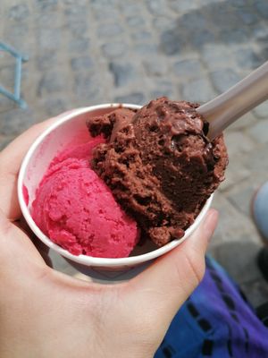 Raspberry and chocolate, delicious!! at Marilia in Durbuy