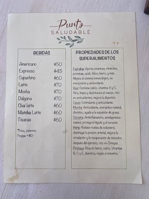 Regular beverages menu at Com Amor in Holbox