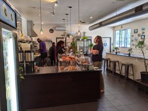 Pleasant open service counter. Friendly staff who understand the difference between vegan and vegetarian. at Kilovolt Coffee in Oakland