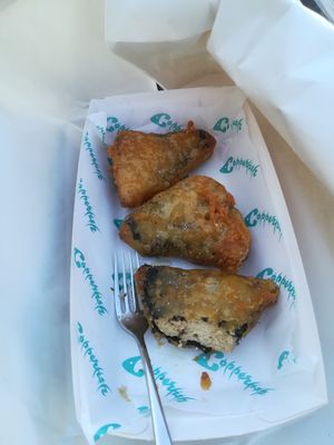 3 pieces of battered tofu. at Copperfish in The Mumbles