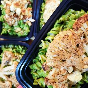 House-Made Pesto Pasta with Cauliflower Steak at Fierce Fuel in Squamish