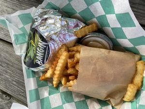 Thic Chic | chik*n sandwich and fries at Bangin' Vegan Eats in Charleston