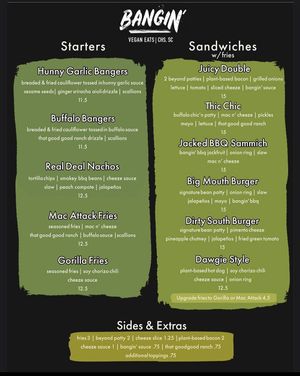 Menu from Instagram  at Bangin' Vegan Eats in Charleston