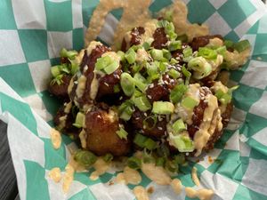Hunny Garlic Bangers | fried cauliflower  at Bangin' Vegan Eats in Charleston