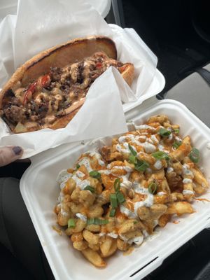 Yo Adrian Philly with Mac attach fries   at Bangin' Vegan Eats in Charleston