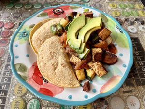 garden scramble vegan version with tofu!  at Interzone in Corvallis