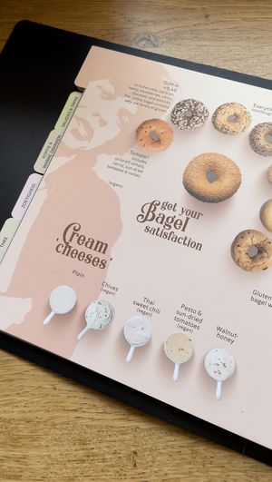 vegan cream cheese selection at Bagels & Beans - Raadhuisstraat in Amsterdam