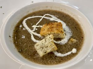 Mushroom soup with croutons  at Sofia 素菲亞 in Kowloon