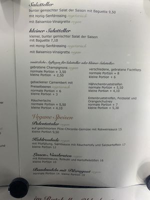 Vegane Karte  at Ratskeller Oldenburg in Oldenburg