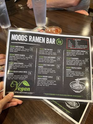 vegan ramen menu (so many options!)  at Noods Ramen Bar in Honolulu