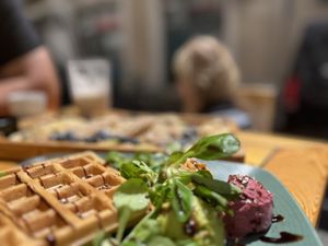 Vegan Waffles with homemade spreads and salad  at Feel Green in Split