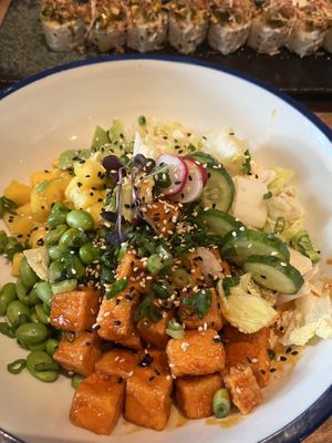 A year and a half later - just as great! Crispy tofu bowl VGF, zen rolls VGF, Mediterranean bowl, vegetarian for my mom.   at Cactus Club in Saskatoon