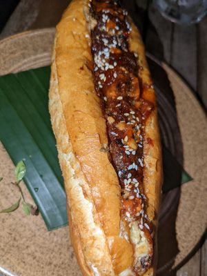 Banh mi with marinated tofu balls at Peanuts in Hoi An
