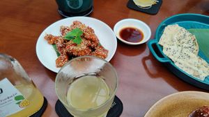 Orange chicken and rice crackers at Peanuts in Hoi An